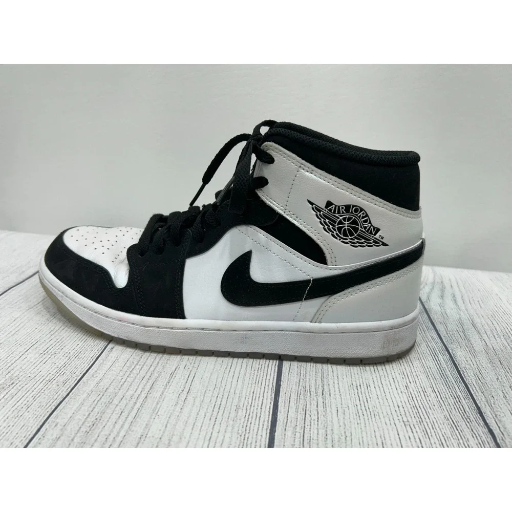 Nike Air Jordan 1 Mid SE Diamond Shorts Sneakers Mens 9.5 Black White Streetwear